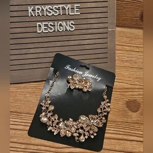 Floral Pink & Gold Fashion Necklace & Earrings